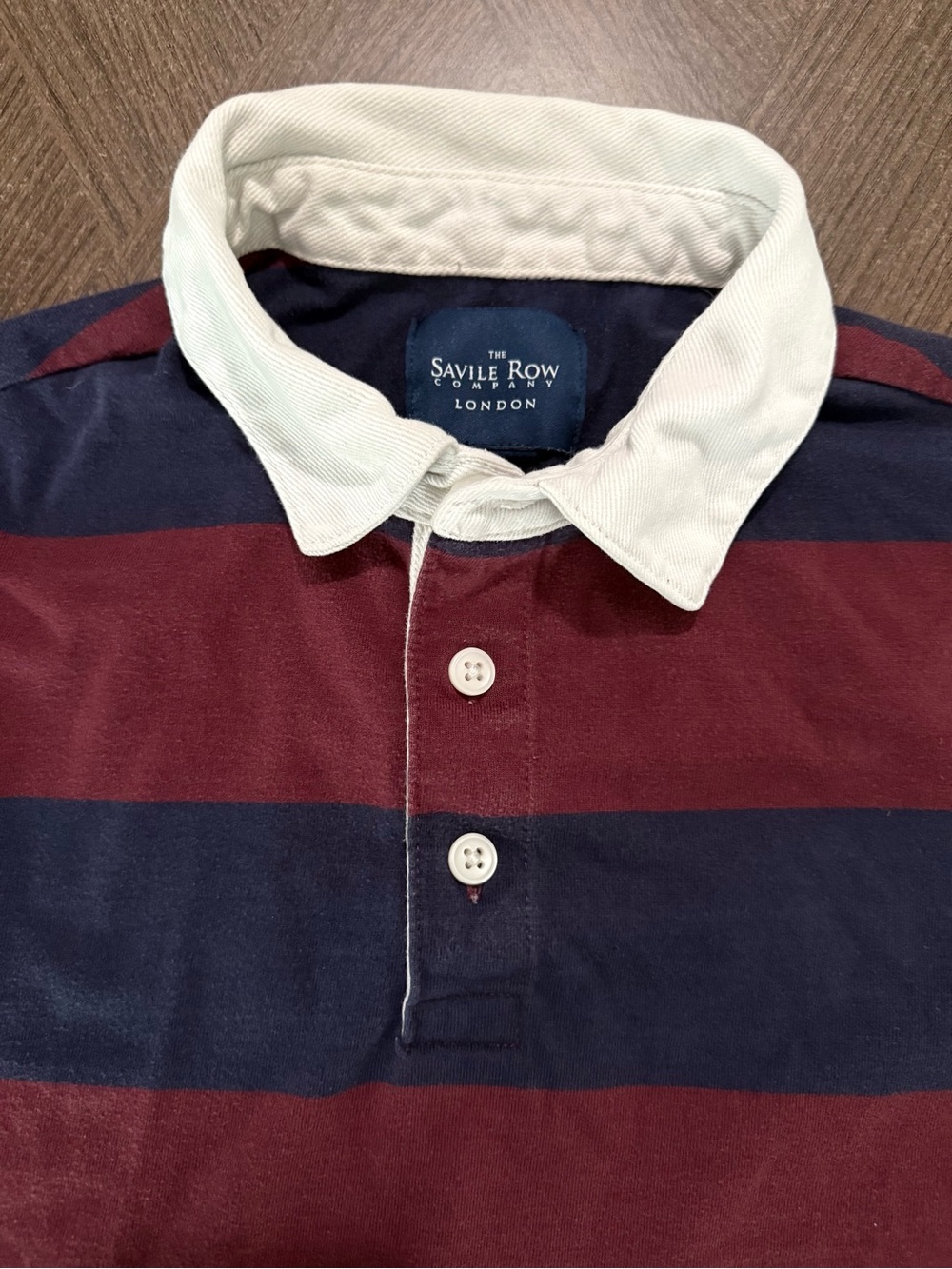 The Savile Row Company Men's Burgundy & Navy Striped Rugby Shirt
